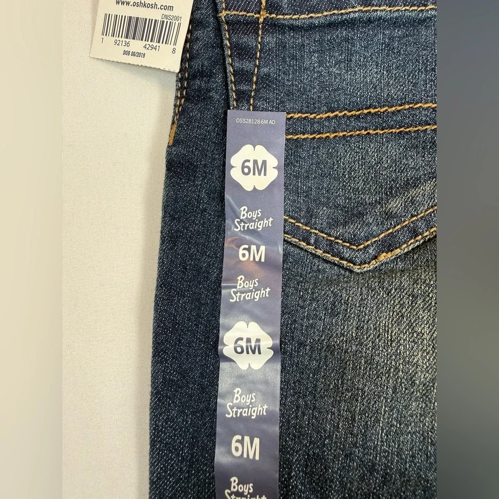 NWT OSHKOSH B’GOSH Baby‎ Boys’ Dark Wash Straight Leg Jeans Adjustable Waist 6M